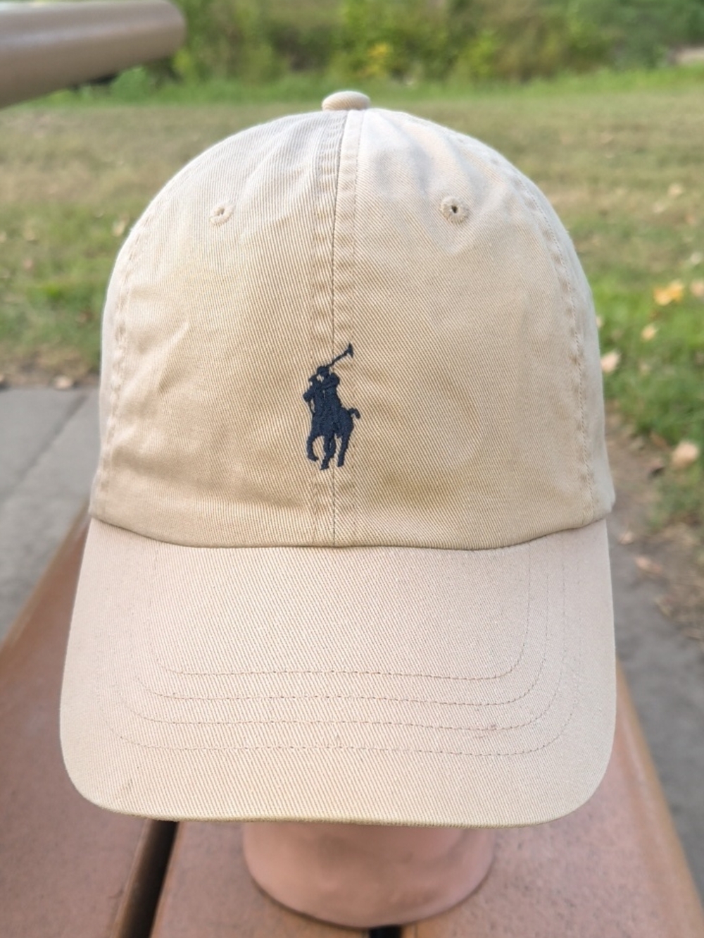 Polo Ralph Lauren Embroidered Logo Strapback Beige Blue Hat Cap OSFM